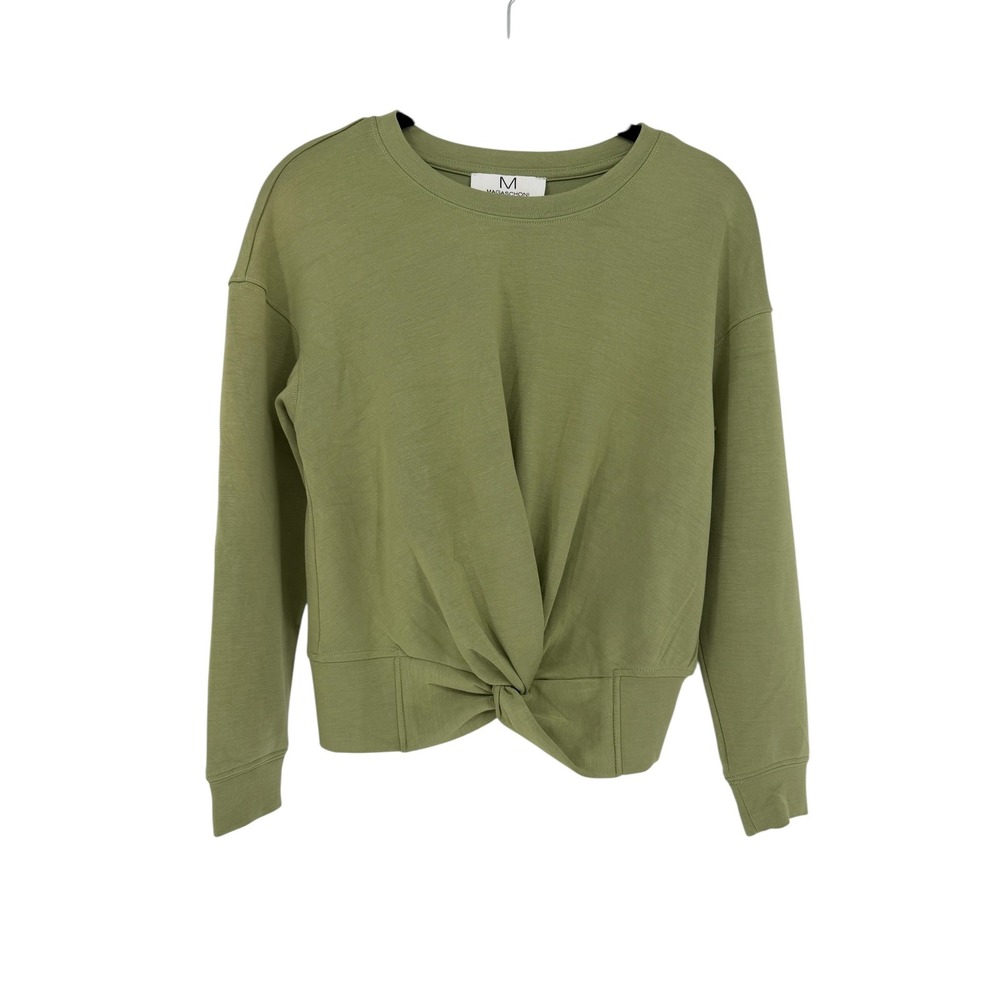 Magaschoni Womens Olive Green Twist Front Long Sleeve Sweatshirt XS Modal Blend